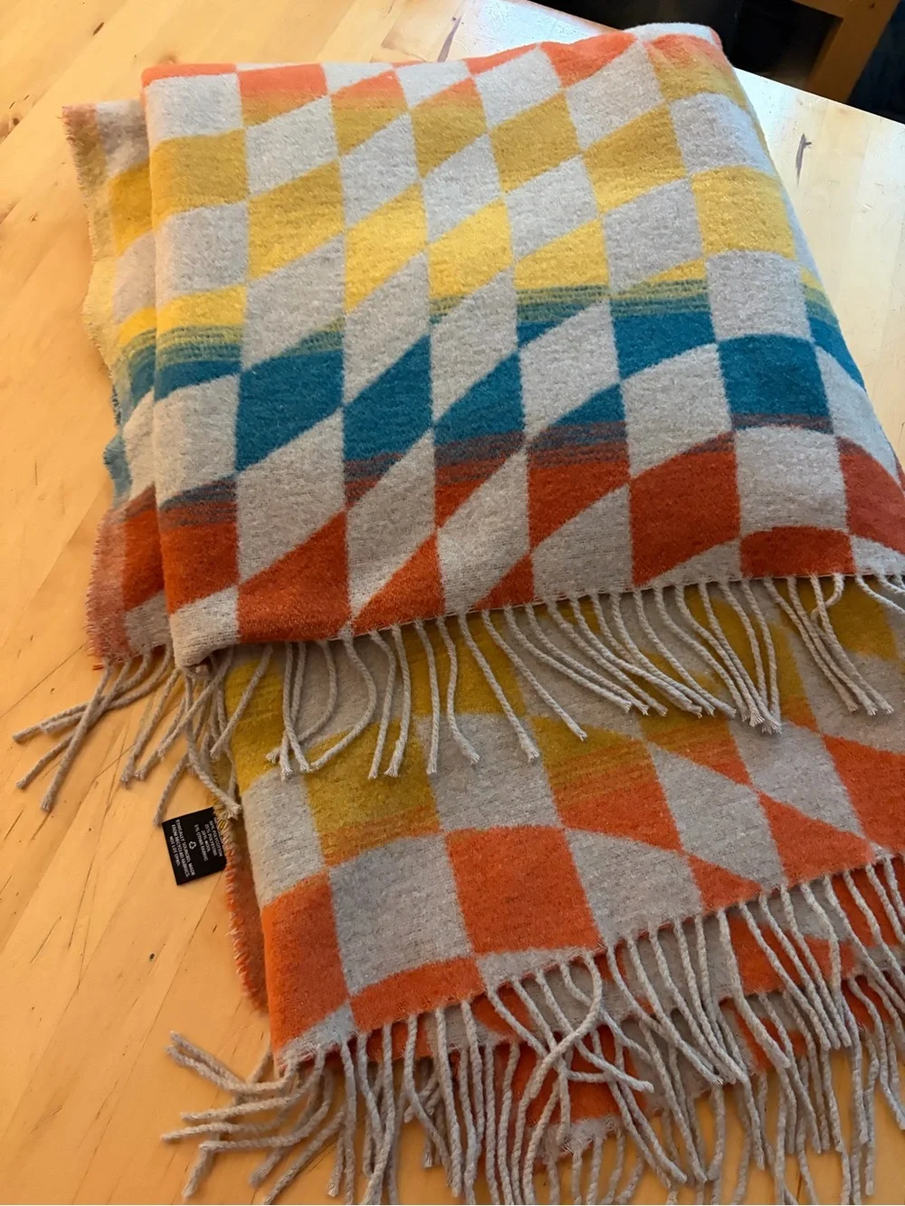 Woven Checkerboard Throw Blanket - Yellow, Orange, Teal, White
